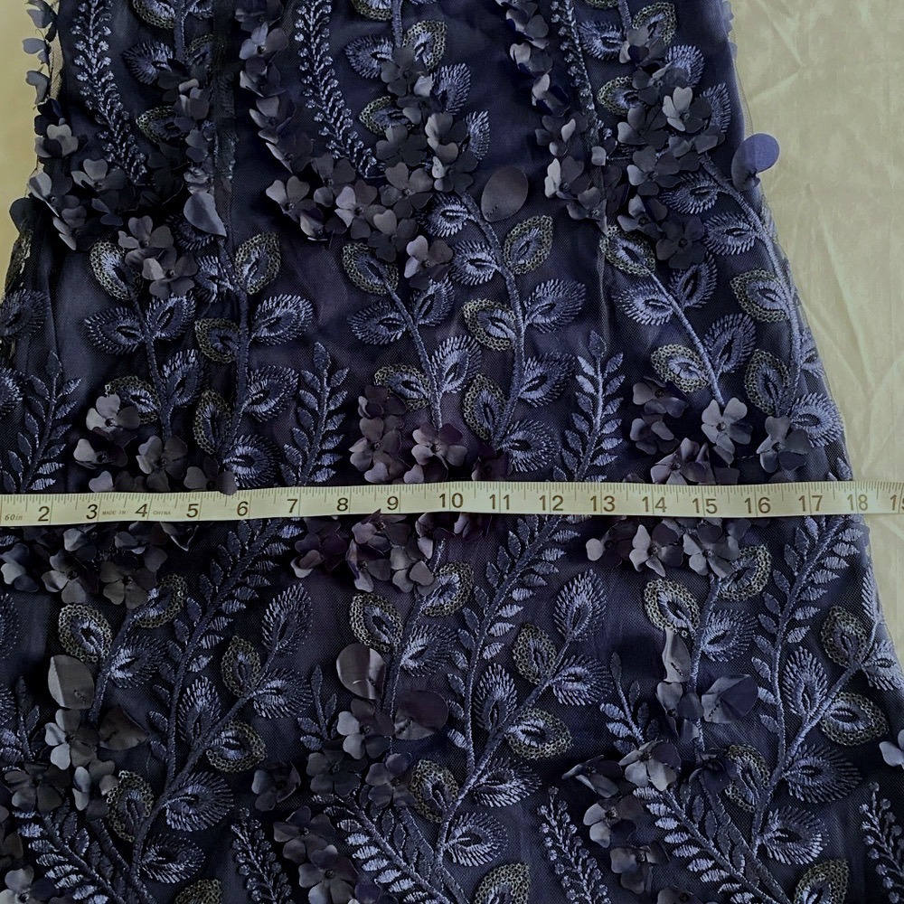 CARMEN MARC VALVO INFUSION Navy 3D Floral‎ Appliqué Sequin Mermaid Maxi Dress S - Picture 14 of 15